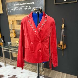 Velvet Western Fringe Blazer Jacket with turquoise and silver embellishments